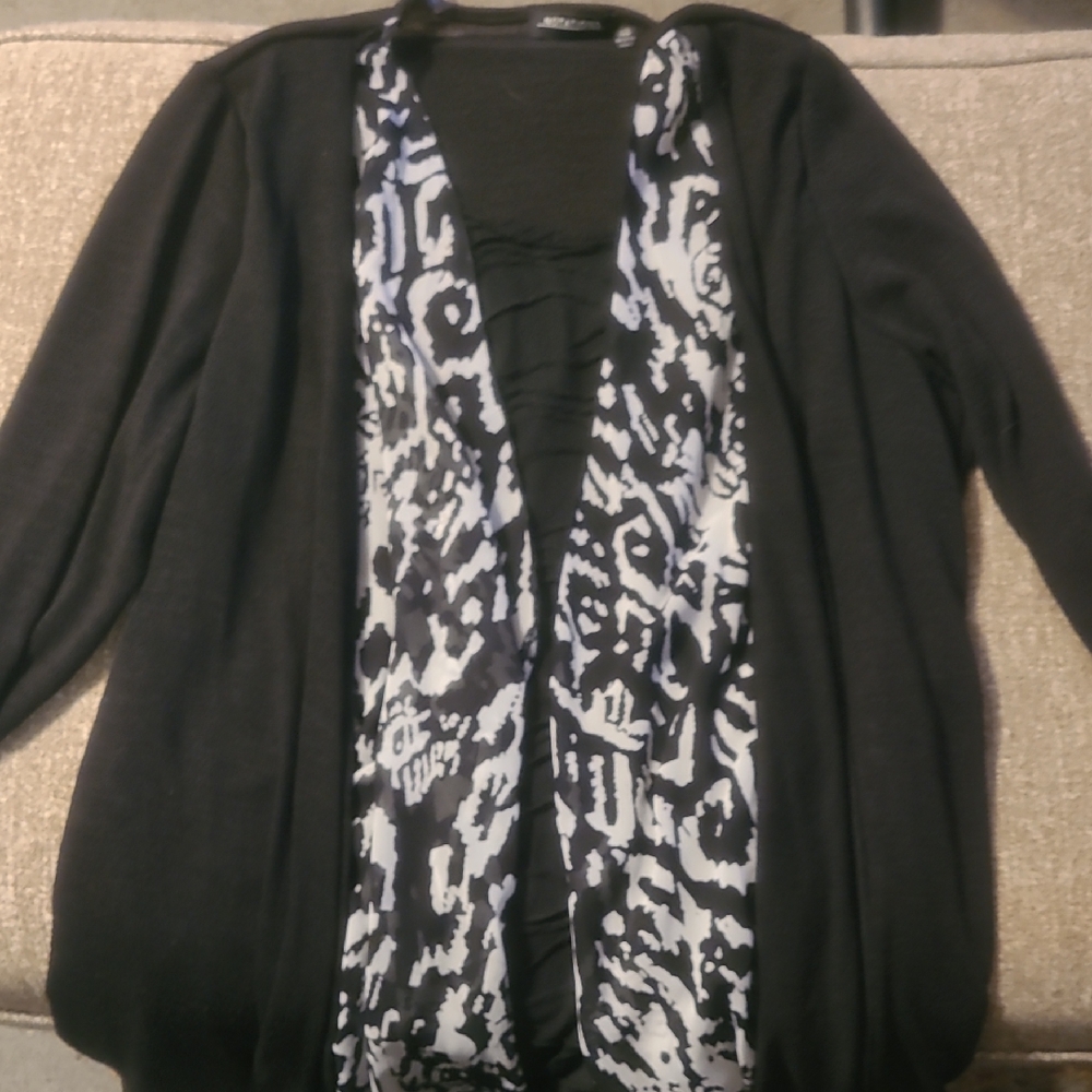 Kasper Black White Women's Top Notations Xl Elbow Length Sleeve